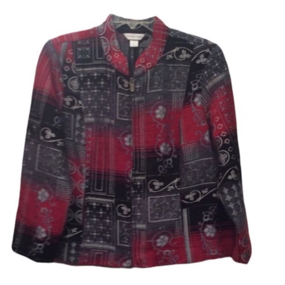 CHRISTOPHER & BANKS Black And Red PATTERN Woman's TAPESTRY Jacket Size XL